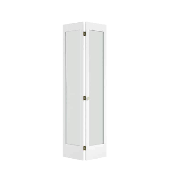 Primed 1-lite shaker privacy glass closet bifold door with two folding leaves