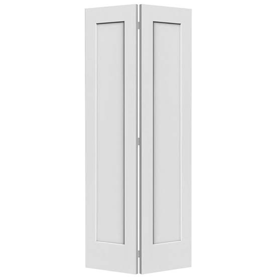 Primed 1-panel shaker closet bifold door with two folding panels