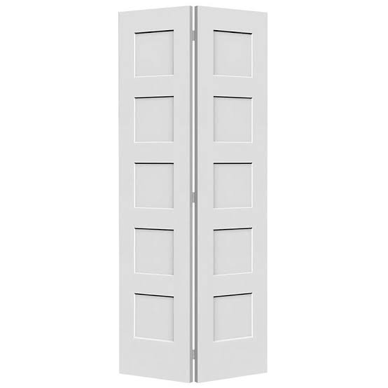 Primed 5-panel shaker closet bifold door with two folding leaves