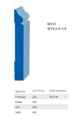 M151 Primed Finger-Jointed Baseboard — 9/16″ × 4-1/4″