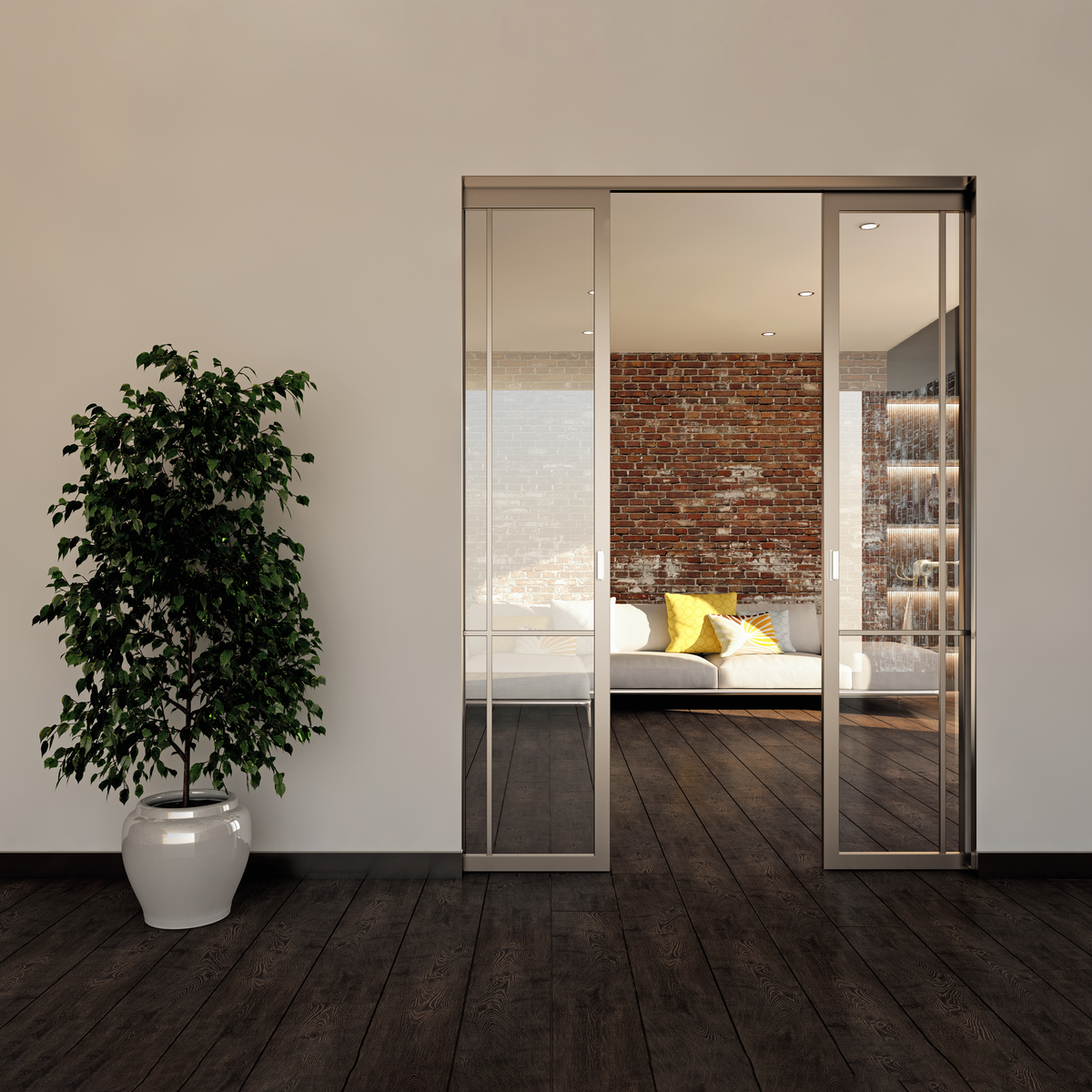 Bright architectural interior with doors and trim