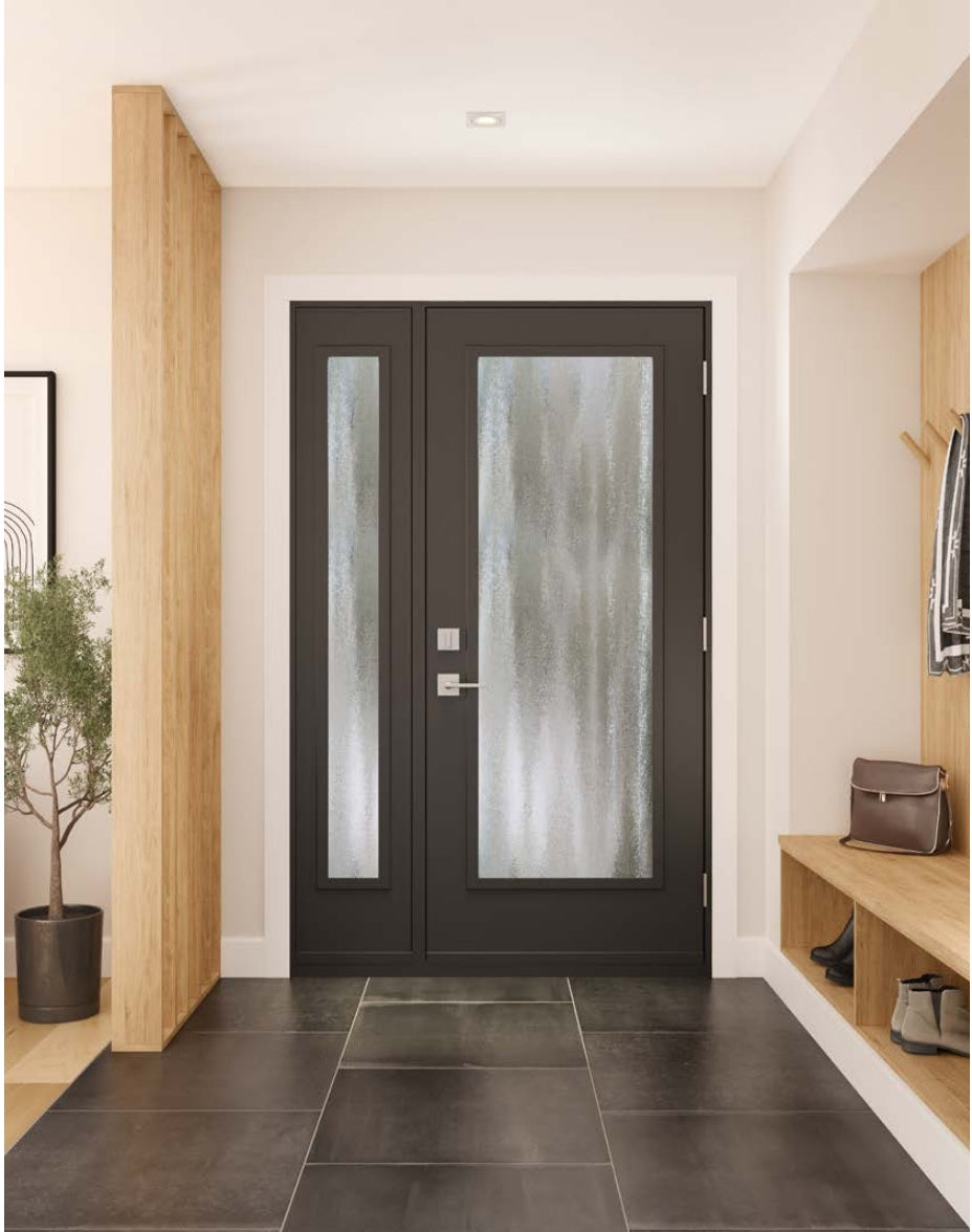 Novatech Chinchilla Decorative Glass Fiberglass Entry Door