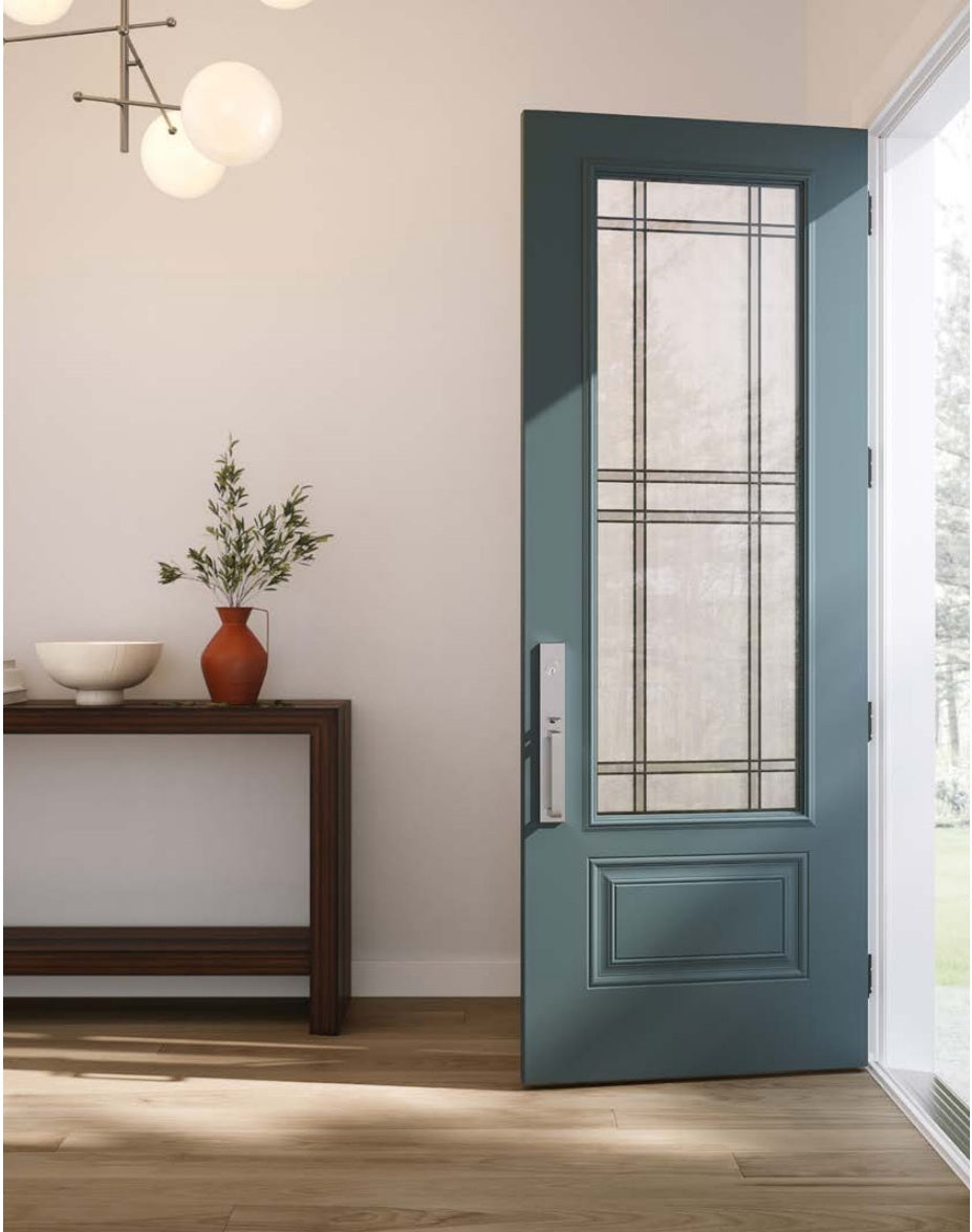 Novatech Crystal Decorative Glass Fiberglass Entry Door