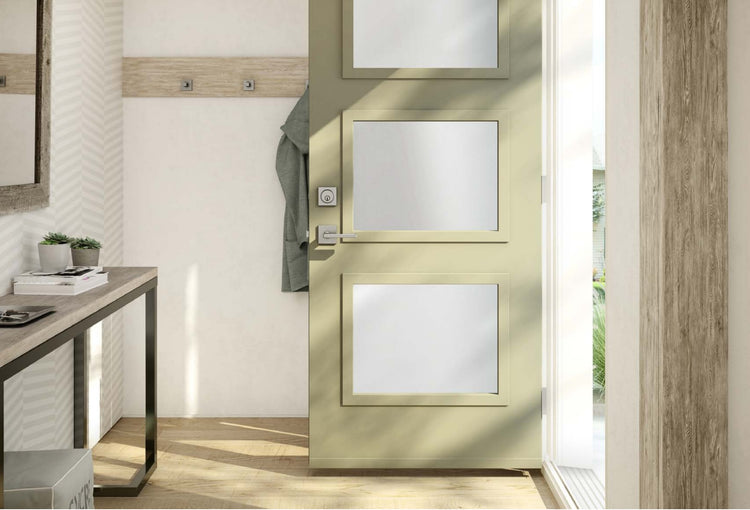 Novatech Frosted Decorative Glass Fiberglass Entry Door