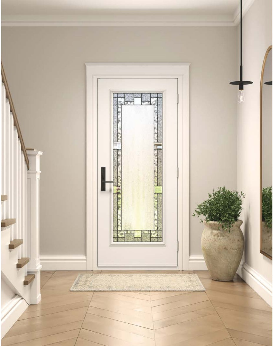 Novatech Portrait Decorative Glass Fiberglass Entry Door