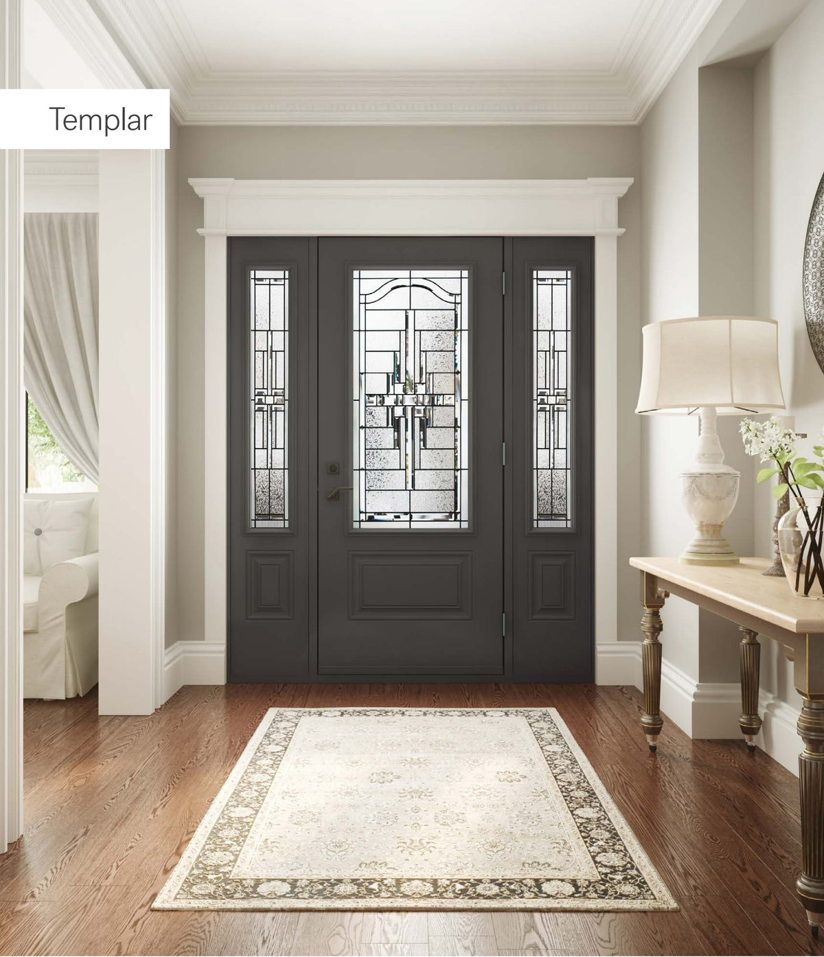 Novatech Templar Decorative Glass Fiberglass Entry Door
