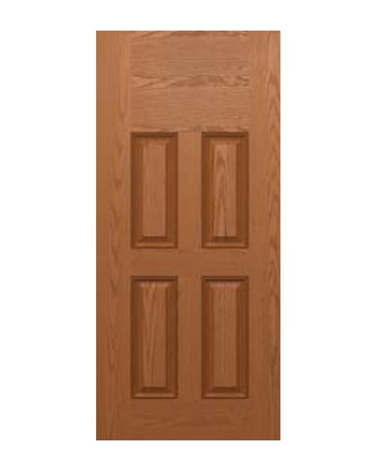 PlastPro HVHZ Oak Woodgrain 4-Panel Fiberglass Exterior Door